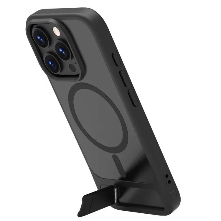 LEREACH Le-Chic Series For iPhone 16 Pro Case Compatible with MagSafe Kickstand TPU + PC Phone Cover - Black
