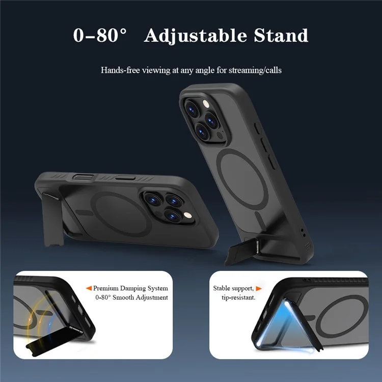 LEREACH Le-Chic Series For iPhone 16 Pro Case Compatible with MagSafe Kickstand TPU + PC Phone Cover - Black