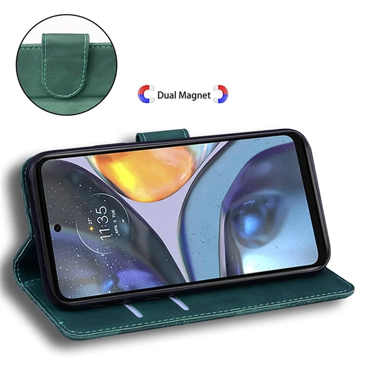 For Motorola Moto E22 4G / E22i 4G Tiger Pattern Imprinted PU Leather Full Protection Case Magnetic Clasp Flip Stand Wallet Cover - Green