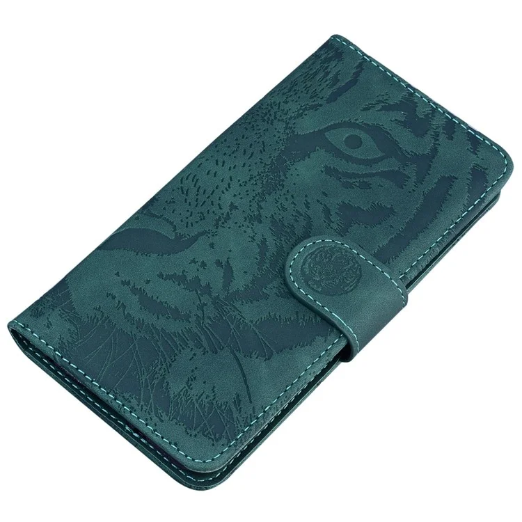 For Motorola Moto E22 4G / E22i 4G Tiger Pattern Imprinted PU Leather Full Protection Case Magnetic Clasp Flip Stand Wallet Cover - Green