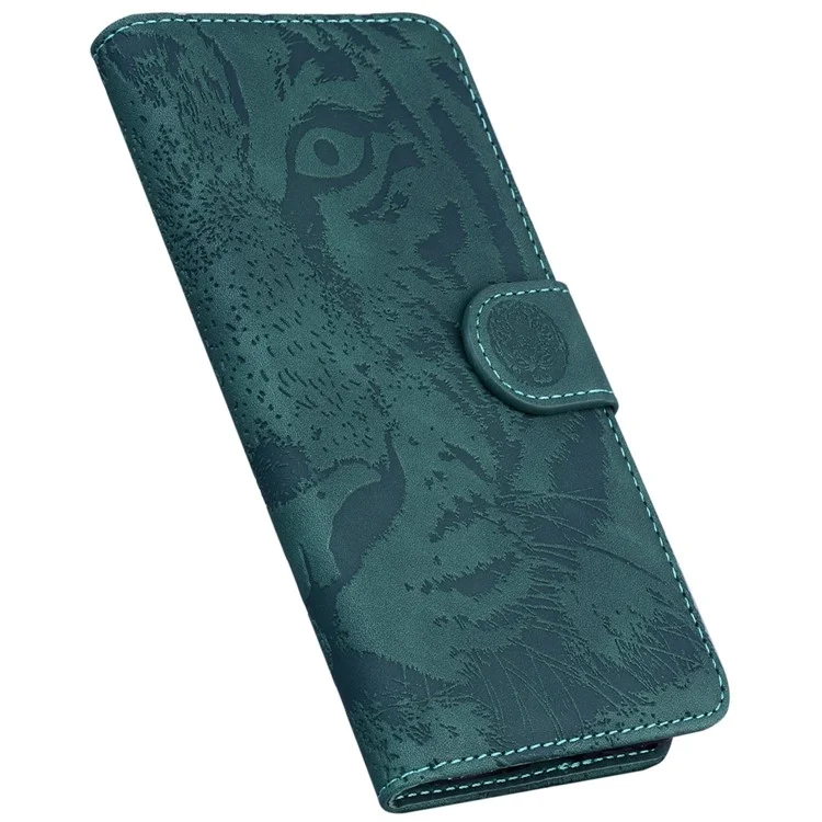 For Motorola Moto E22 4G / E22i 4G Tiger Pattern Imprinted PU Leather Full Protection Case Magnetic Clasp Flip Stand Wallet Cover - Green
