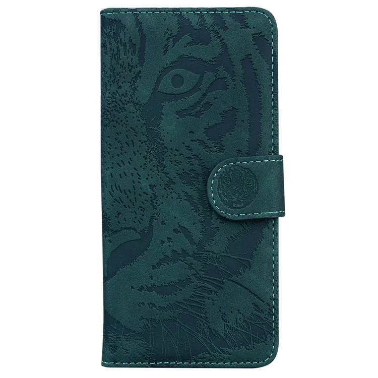 For Motorola Moto E22 4G / E22i 4G Tiger Pattern Imprinted PU Leather Full Protection Case Magnetic Clasp Flip Stand Wallet Cover - Green