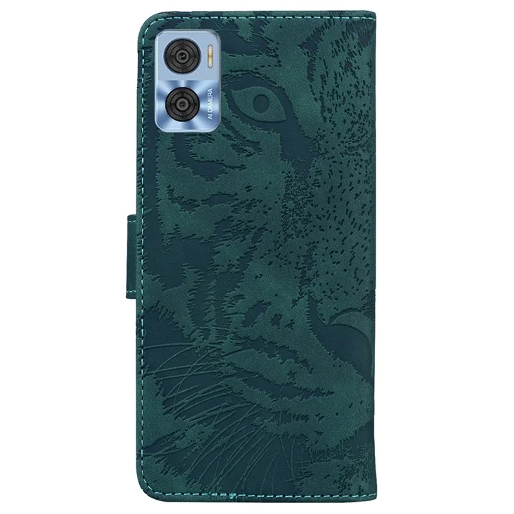For Motorola Moto E22 4G / E22i 4G Tiger Pattern Imprinted PU Leather Full Protection Case Magnetic Clasp Flip Stand Wallet Cover - Green