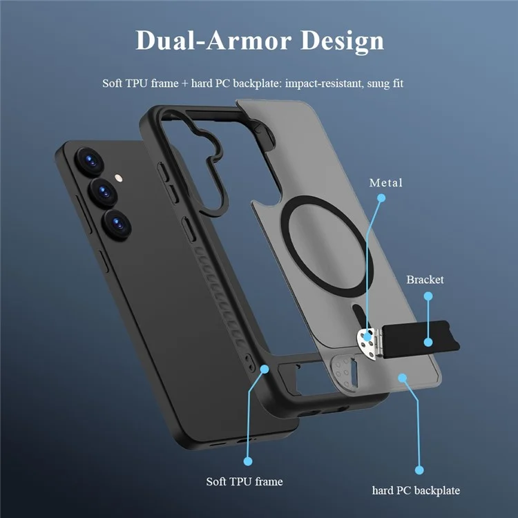 LEREACH Le-Chic Series For Samsung Galaxy S25+  /  S24+ Case Compatible with MagSafe Kickstand TPU + PC Phone Cover - Black