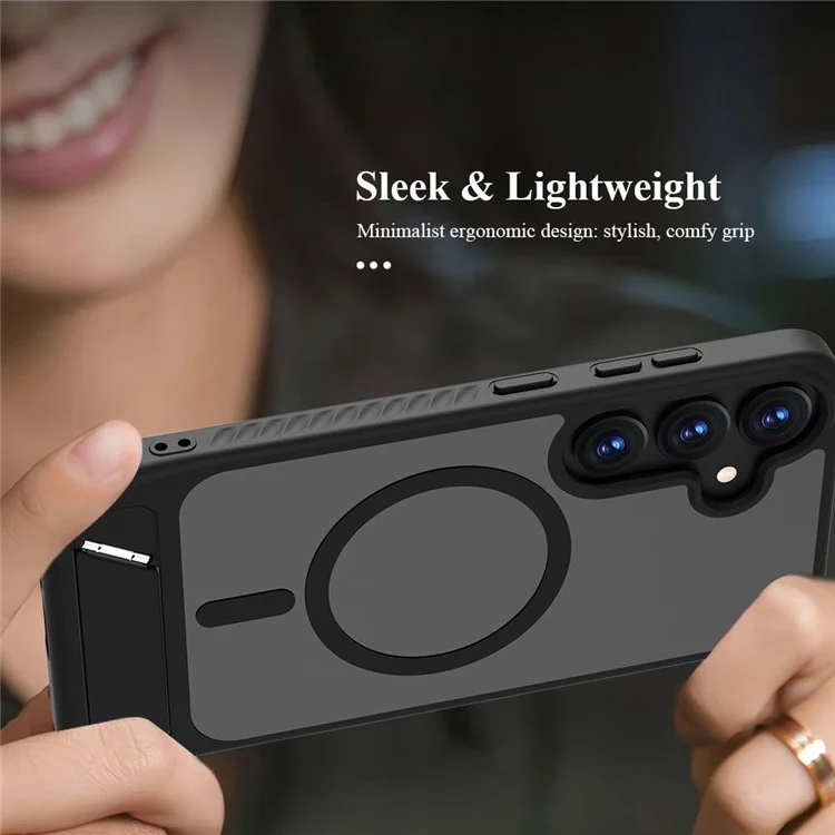 LEREACH Le-Chic Series For Samsung Galaxy S25+  /  S24+ Case Compatible with MagSafe Kickstand TPU + PC Phone Cover - Black