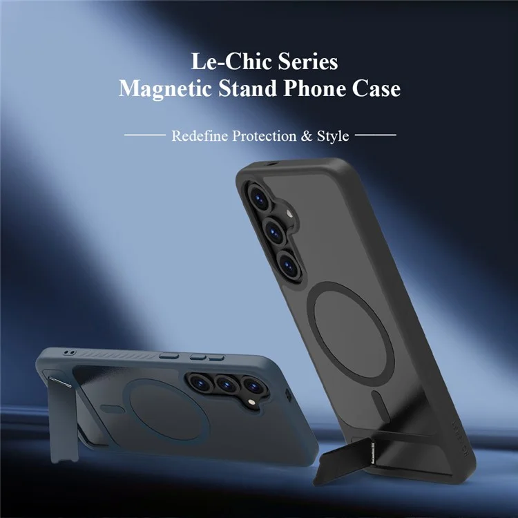 LEREACH Le-Chic Series For Samsung Galaxy S25+  /  S24+ Case Compatible with MagSafe Kickstand TPU + PC Phone Cover - Black