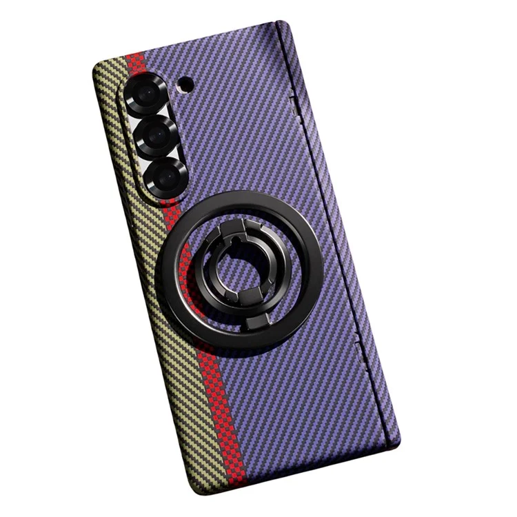 For Samsung Galaxy Z Fold6 5G Case Ring Holder Kickstand Hard PC Phone Cover with Screen Film - Purple