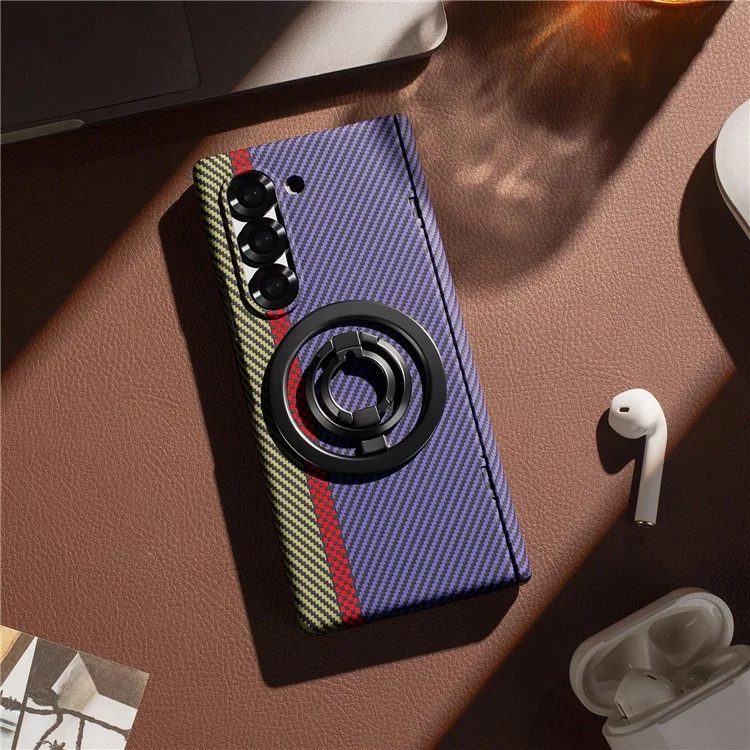 For Samsung Galaxy Z Fold6 5G Case Ring Holder Kickstand Hard PC Phone Cover with Screen Film - Purple