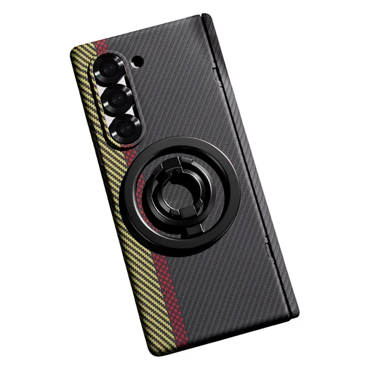 For Samsung Galaxy Z Fold6 5G Case Ring Holder Kickstand Hard PC Phone Cover with Screen Film - Black