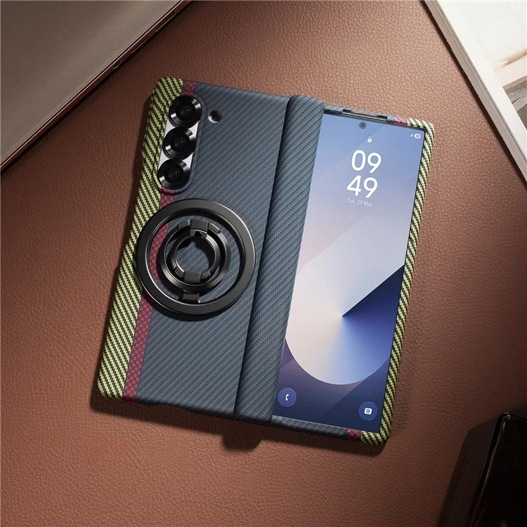 For Samsung Galaxy Z Fold6 5G Case Ring Holder Kickstand Hard PC Phone Cover with Screen Film - Black
