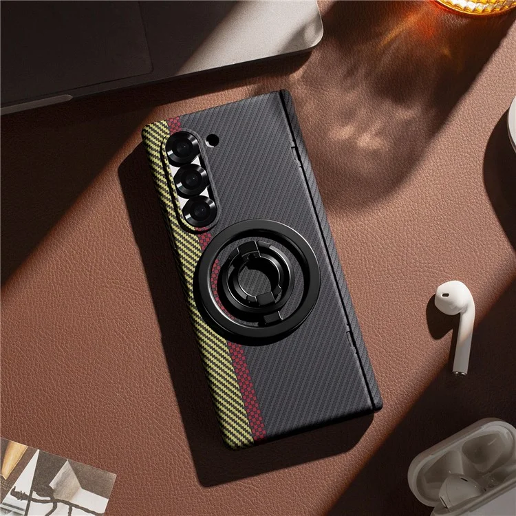 For Samsung Galaxy Z Fold6 5G Case Ring Holder Kickstand Hard PC Phone Cover with Screen Film - Black