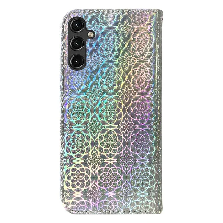 Para Samsung Galaxy A14 5G / A14 4G Dazzling Flower Pattern Stand Wallet Case PU Leather Full Protection Phone Cover con correa - Gris