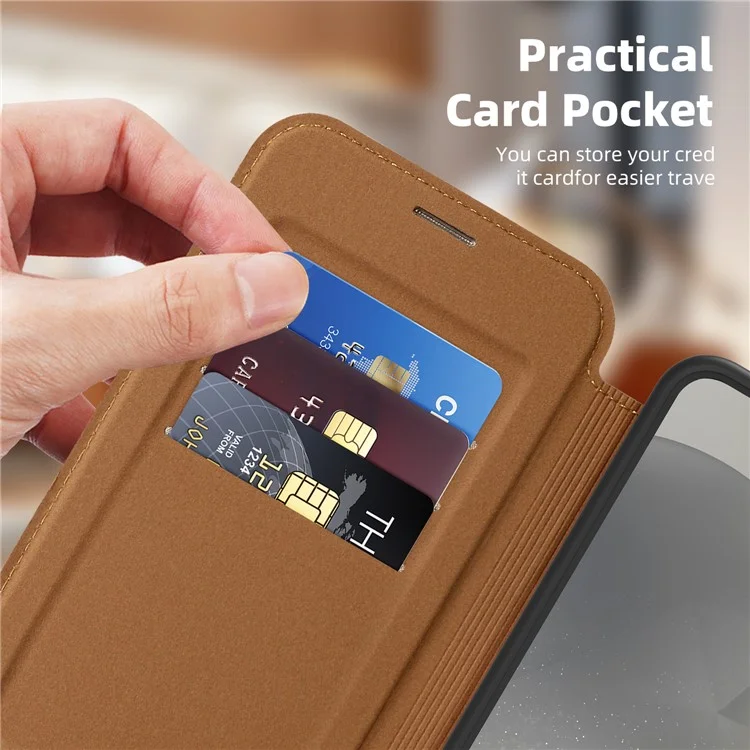 For Samsung Galaxy S24 Case Compatible with MagSafe RFID Blocking Card Holder Leather Phone Cover - Brown