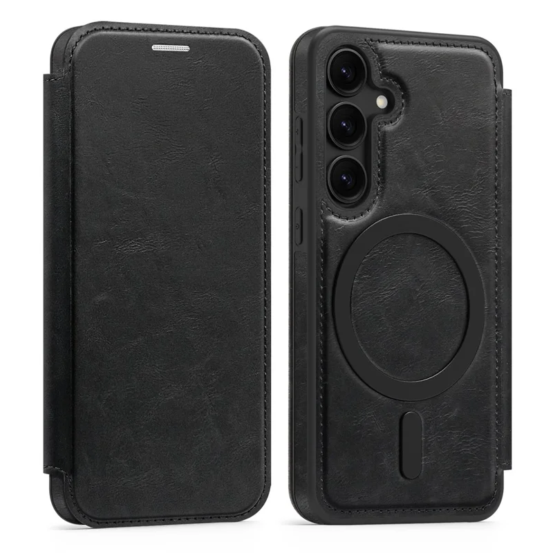 For Samsung Galaxy S24 Magnetic Case RFID Blocking Card Holder Leather Phone Cover - Black