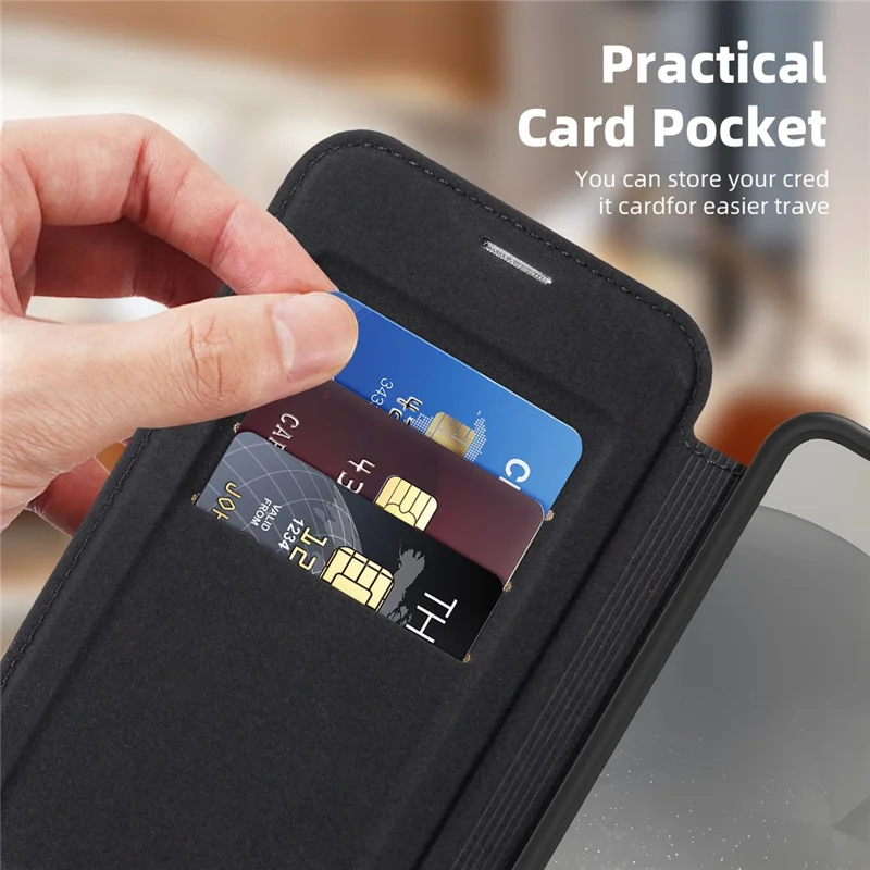 For Samsung Galaxy S24 Magnetic Case RFID Blocking Card Holder Leather Phone Cover - Black