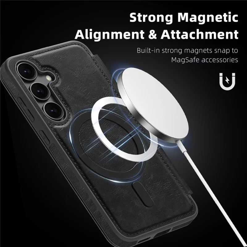 For Samsung Galaxy S24 Magnetic Case RFID Blocking Card Holder Leather Phone Cover - Black