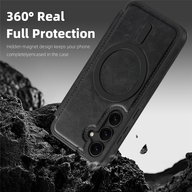 For Samsung Galaxy S24 Magnetic Case RFID Blocking Card Holder Leather Phone Cover - Black
