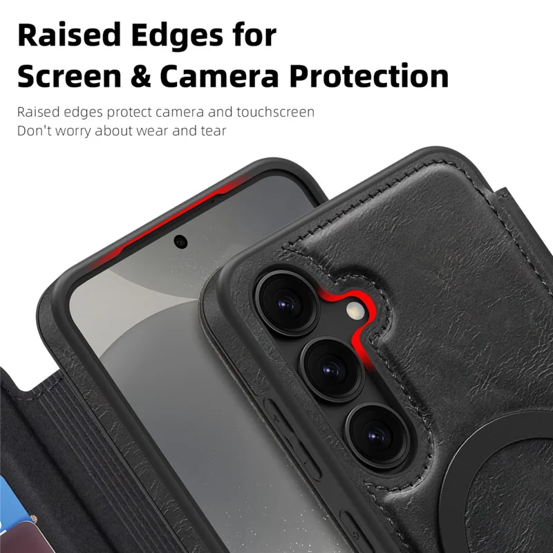 For Samsung Galaxy S24 Magnetic Case RFID Blocking Card Holder Leather Phone Cover - Black