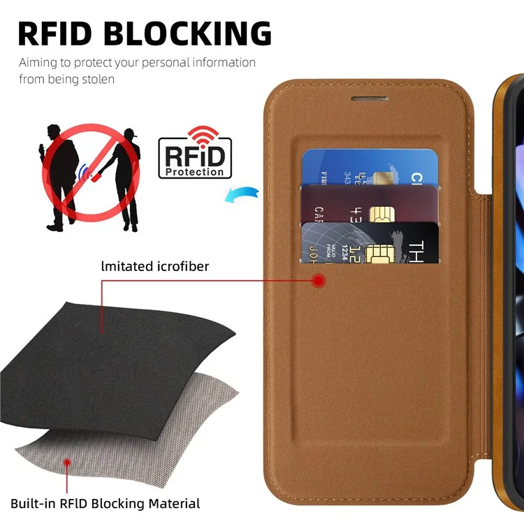 For Google Pixel 9 Pro Case Compatible with MagSafe RFID Blocking Card Holder Leather Phone Cover - Brown
