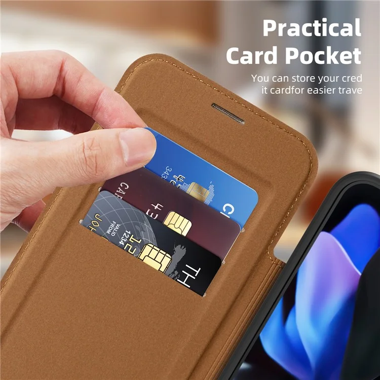 For Google Pixel 9 Pro Case Compatible with MagSafe RFID Blocking Card Holder Leather Phone Cover - Brown