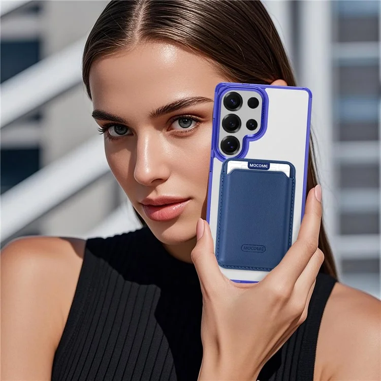 For Samsung Galaxy S25 Ultra Magnetic Case Compatible with MagSafe TPU + PC Phone Cover with Card Bag - Sapphire
