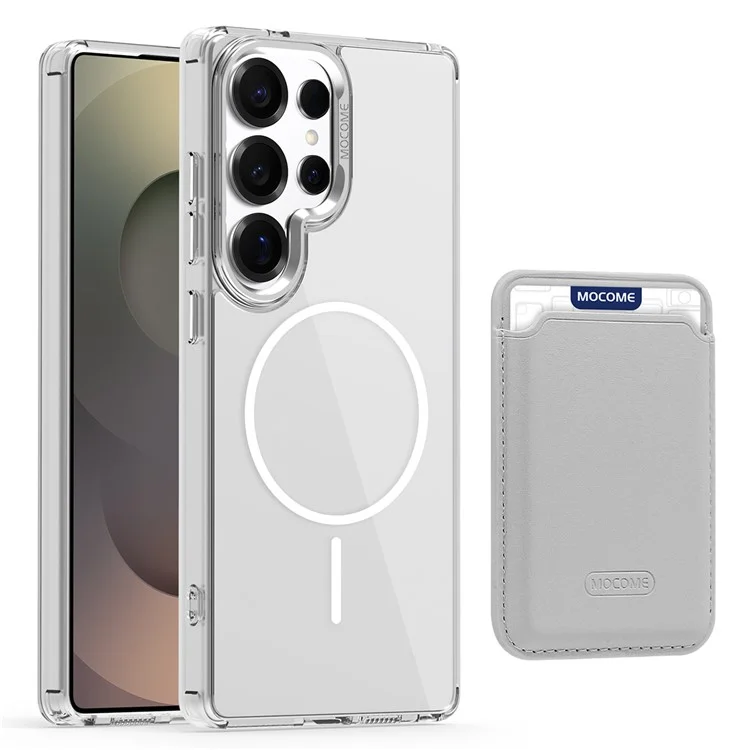 For Samsung Galaxy S25 Ultra Magnetic Case Compatible with MagSafe TPU + PC Phone Cover with Card Bag - Transparent