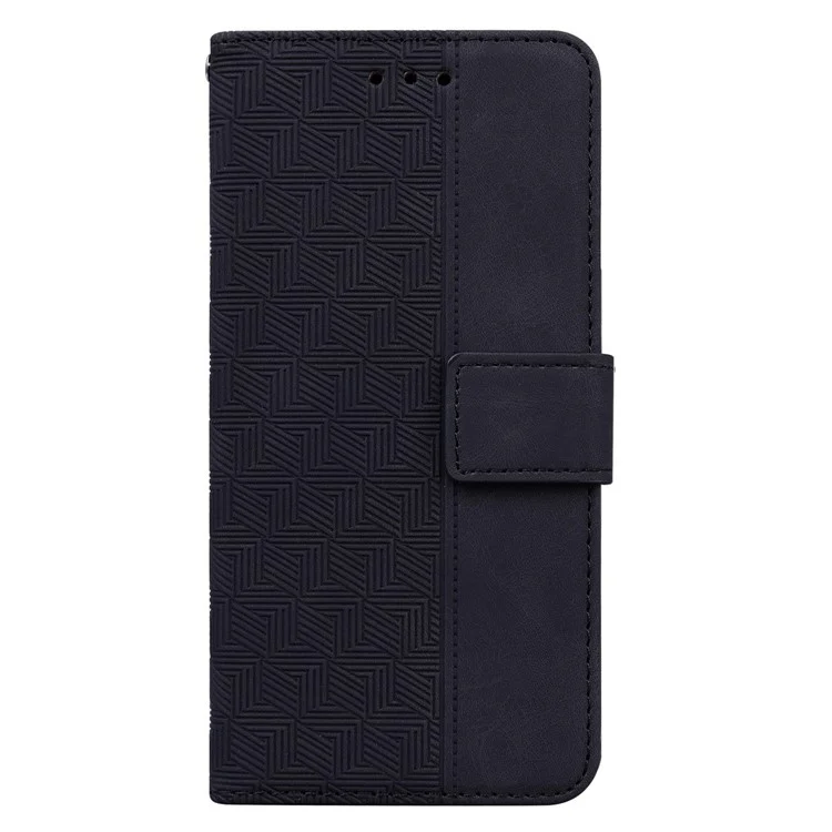 Para Xiaomi Redmi A1 4G / A2 4G Geometría Patrón Estampado Cuero Sintético Soporte Caso Anti-caída Protector Cartera Teléfono Cubierta con Correa - Negro