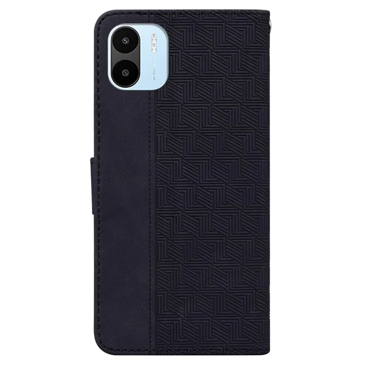 Para Xiaomi Redmi A1 4G / A2 4G Geometría Patrón Estampado Cuero Sintético Soporte Caso Anti-caída Protector Cartera Teléfono Cubierta con Correa - Negro