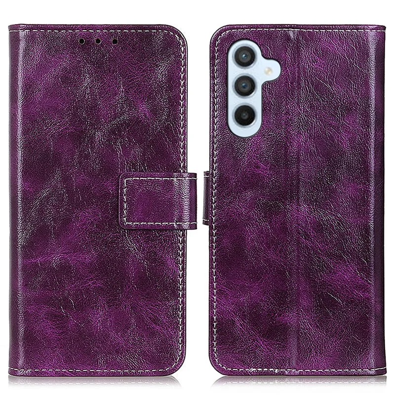 For Samsung Galaxy A17 5G / A26 5G Case Wallet Leather Phone Cover Crazy Horse Texture - Purple
