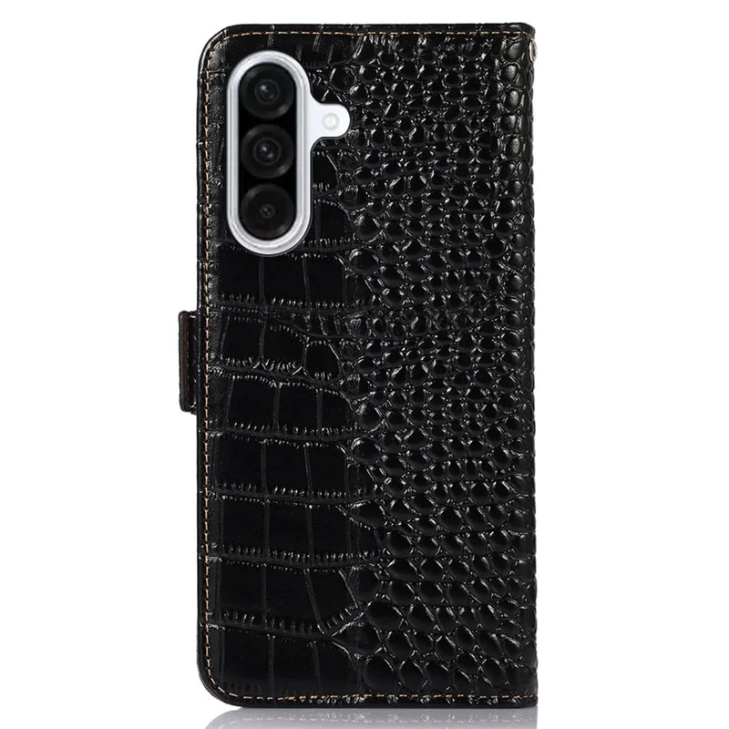 For Samsung Galaxy A17 5G / A17 4G / A26 5G / A16 5G / A16 4G Case Crocodile Texture Genuine Cow Leather Phone Wallet Cover - Black