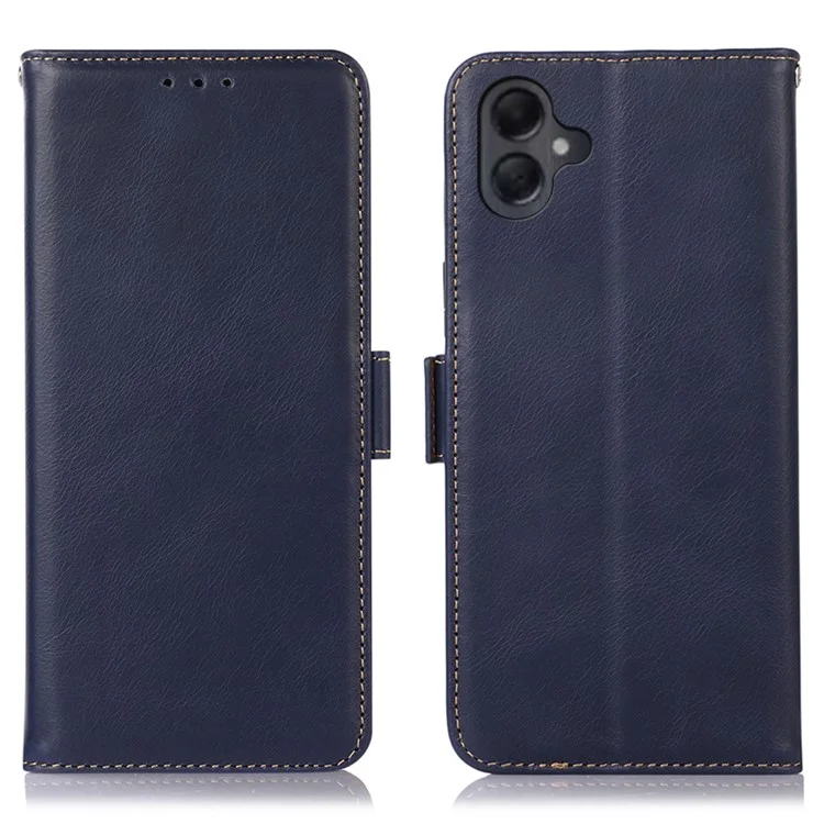 For Samsung Galaxy A07 Case RFID Blocking Genuine Cow Leather Wallet Phone Cover - Blue
