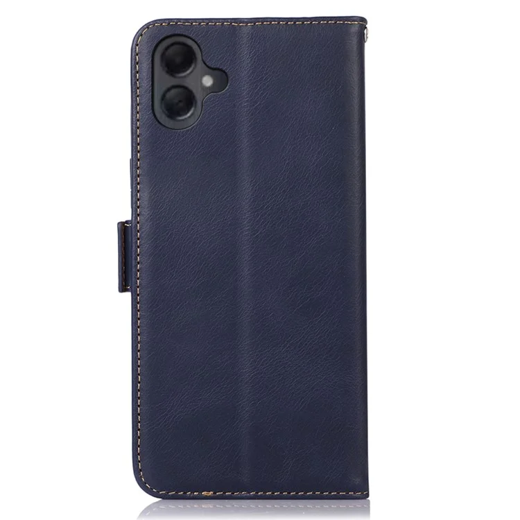For Samsung Galaxy A07 Case RFID Blocking Genuine Cow Leather Wallet Phone Cover - Blue