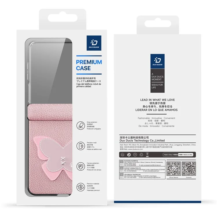 DUX DUCIS Luvy Series Für Samsung Galaxy Z Flip7 5G Hülle PU-Leder + PC Handyhülle mit Ringhalter / Trageband - Rosa Schmetterling