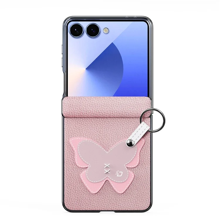 DUX DUCIS Luvy Series Für Samsung Galaxy Z Flip7 5G Hülle PU-Leder + PC Handyhülle mit Ringhalter / Trageband - Rosa Schmetterling