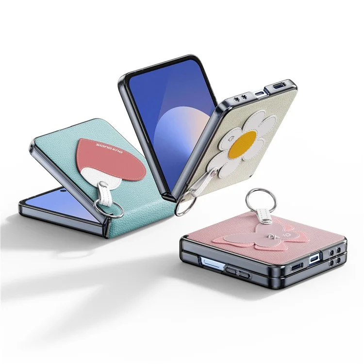 DUX DUCIS Luvy Series Für Samsung Galaxy Z Flip7 5G Hülle PU-Leder + PC Handyhülle mit Ringhalter / Trageband - Rosa Schmetterling