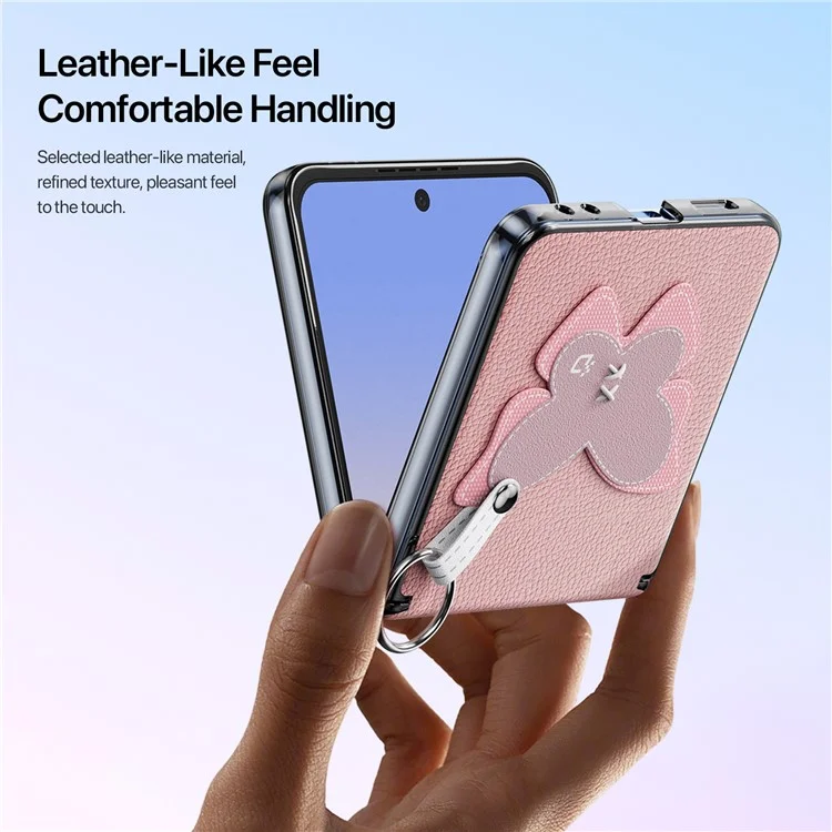 DUX DUCIS Luvy Series Für Samsung Galaxy Z Flip7 5G Hülle PU-Leder + PC Handyhülle mit Ringhalter / Trageband - Rosa Schmetterling