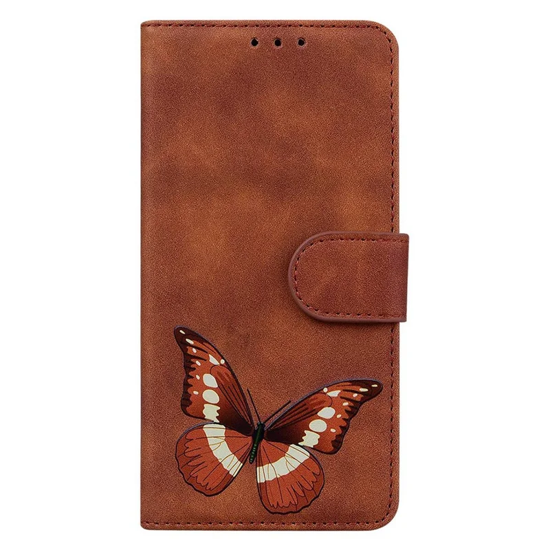 For Samsung Galaxy A14 5G / A14 4G Phone Wallet Case, Butterfly Pattern Printing PU Leather Skin-touch Cover with Stand - Brown