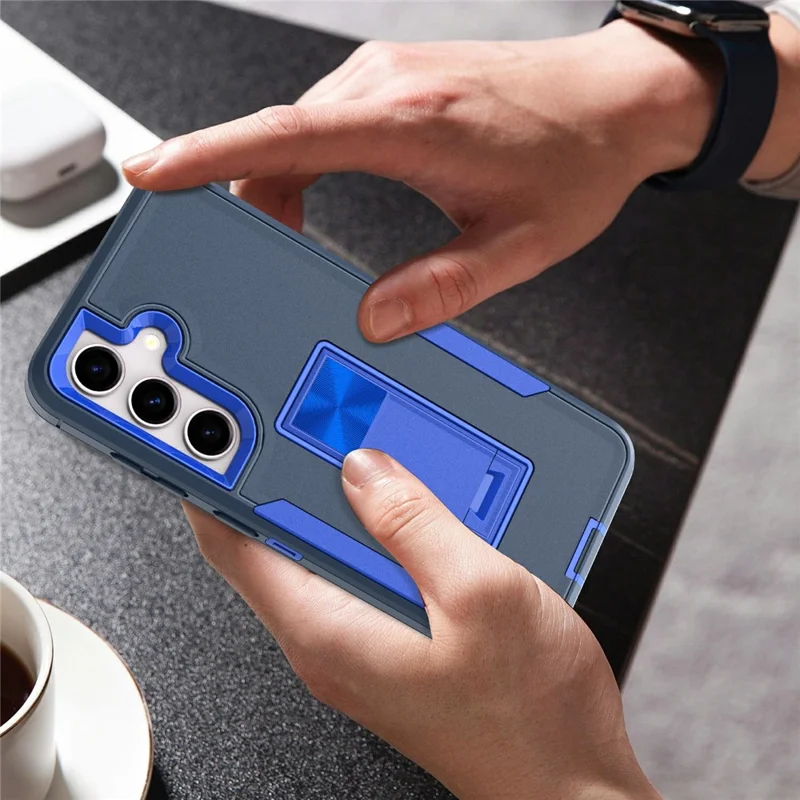 Bulk Purchasing For Samsung Galaxy S25+ / S24+ Shockproof Case TPU PC Kickstand Phone Cover Support Magnetic Car Mount - Sapphire / Dark Blue