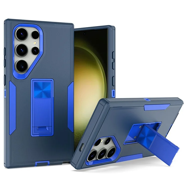 Bulk Purchasing For Samsung Galaxy S24 Ultra Shockproof Case TPU PC Kickstand Phone Cover Support Magnetic Car Mount - Sapphire / Dark Blue