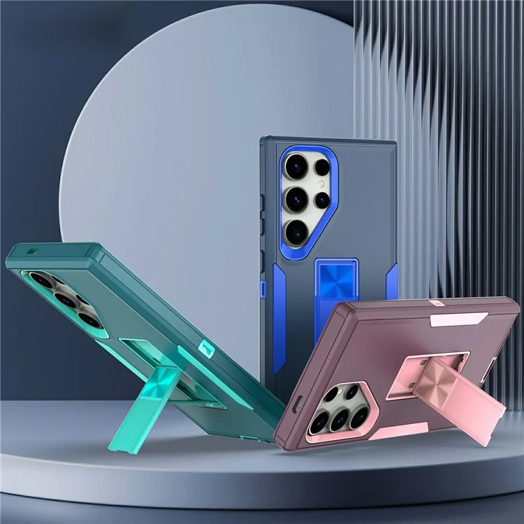 Bulk Purchasing For Samsung Galaxy S24 Ultra Shockproof Case TPU PC Kickstand Phone Cover Support Magnetic Car Mount - Sapphire / Dark Blue