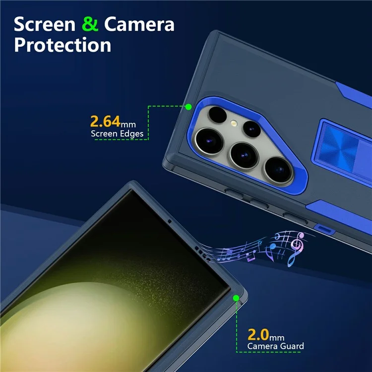 Bulk Purchasing For Samsung Galaxy S24 Ultra Shockproof Case TPU PC Kickstand Phone Cover Support Magnetic Car Mount - Sapphire / Dark Blue