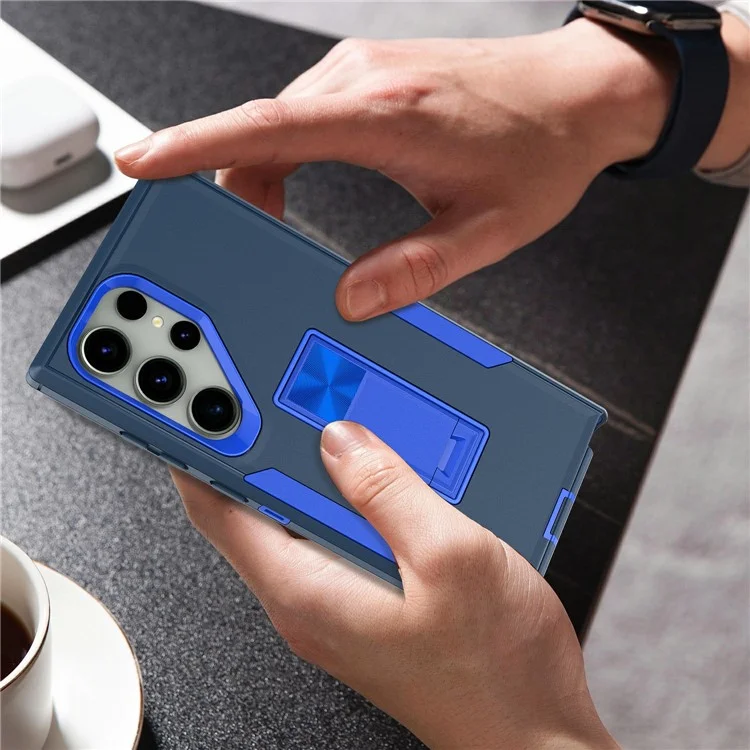 Bulk Purchasing For Samsung Galaxy S24 Ultra Shockproof Case TPU PC Kickstand Phone Cover Support Magnetic Car Mount - Sapphire / Dark Blue