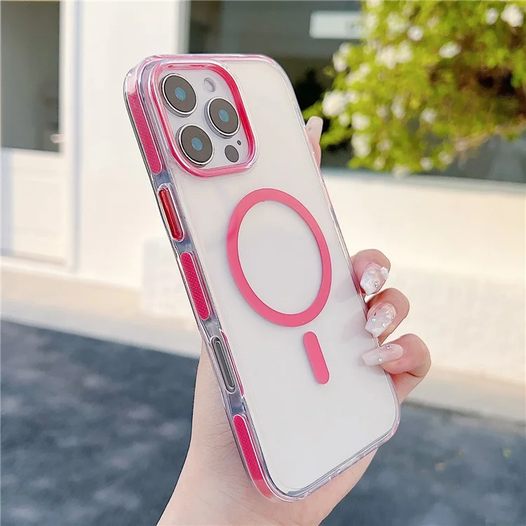 Für iPhone 16 Pro Max Magnetische Hülle, kompatibel mit MagSafe, transparente TPU-Handyrückseite - Rot