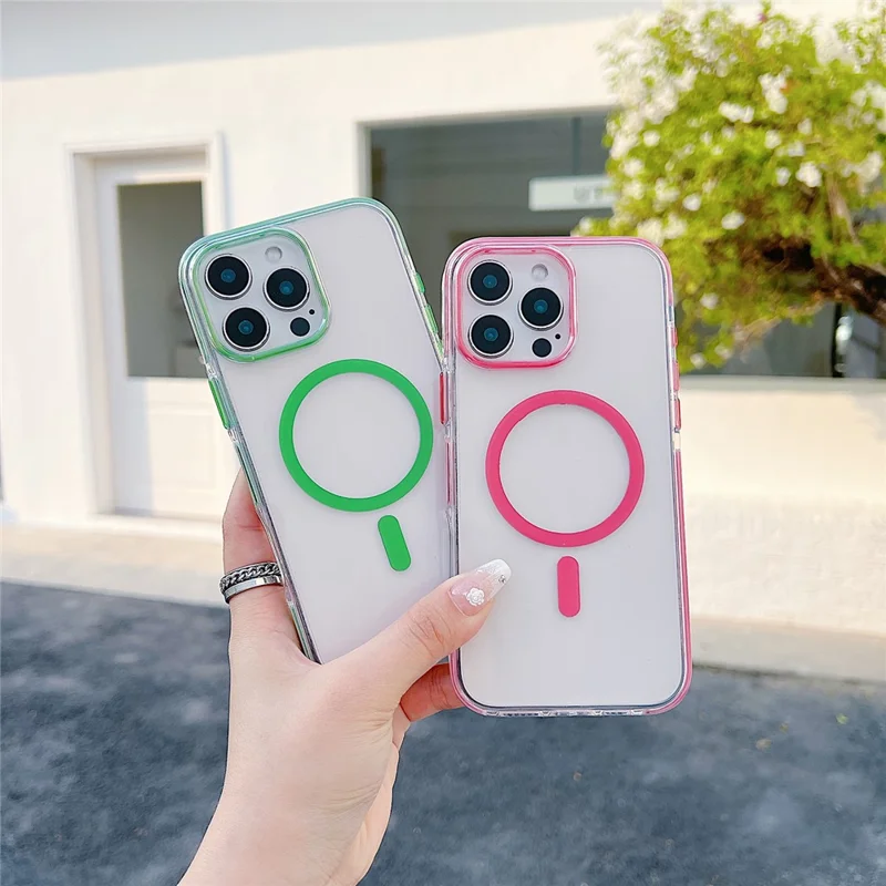 For iPhone 16 Pro Max Magnetic Case Compatible with MagSafe Clear TPU Phone Back Cover - Purple