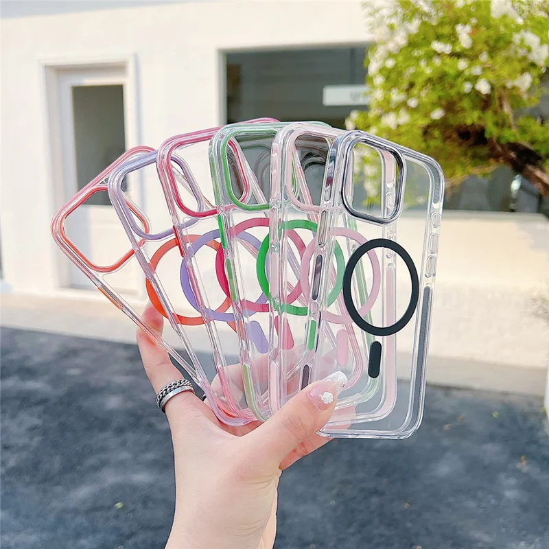 For iPhone 16 Pro Max Magnetic Case Compatible with MagSafe Clear TPU Phone Back Cover - Purple