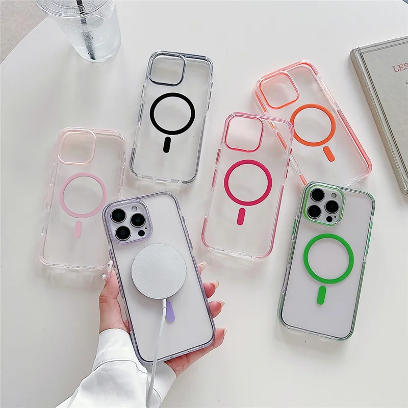 For iPhone 16 Pro Max Magnetic Case Compatible with MagSafe Clear TPU Phone Back Cover - Purple