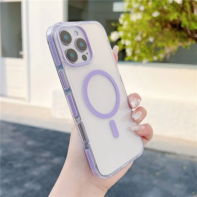 For iPhone 16 Pro Magnetic Case Compatible with MagSafe Clear TPU Phone Back Cover - Purple
