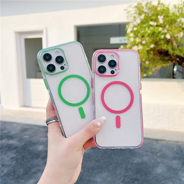 For iPhone 16 Pro Magnetic Case Compatible with MagSafe Clear TPU Phone Back Cover - Purple