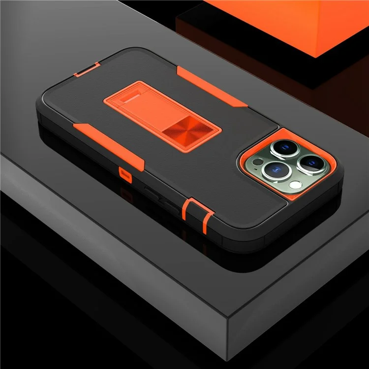 Achat en gros pour étui antichoc iPhone 15 Pro en TPU et PC avec support de béquille, compatible support de téléphone magnétique pour voiture - Noir / Orange