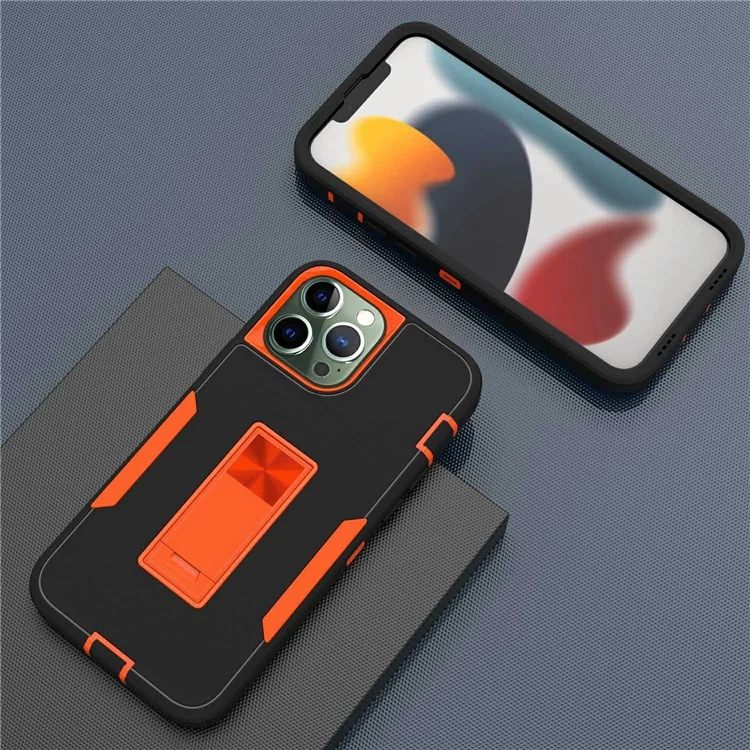 Achat en gros pour étui antichoc iPhone 15 Pro en TPU et PC avec support de béquille, compatible support de téléphone magnétique pour voiture - Noir / Orange
